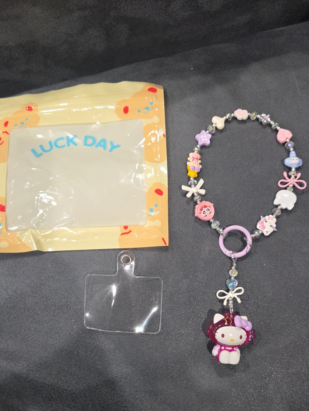 Sanrio Purple and Pink Character Beaded Lanyard with Hello Kitty Charm